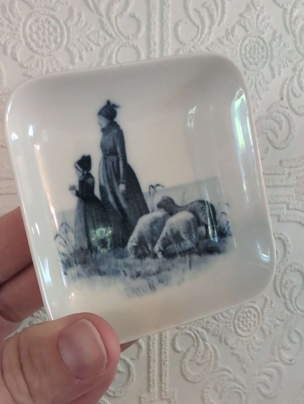 Royal Copenhagen Denmark Blue White Shepherdess Trinket Pill Tray Square